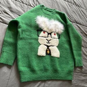 X’mas Vibe Green Sweater with Bunny Design